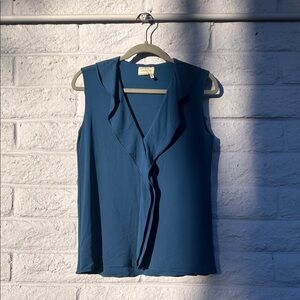 Lanvin Paris Women's Blue Sleeveless Ruffle Blouse